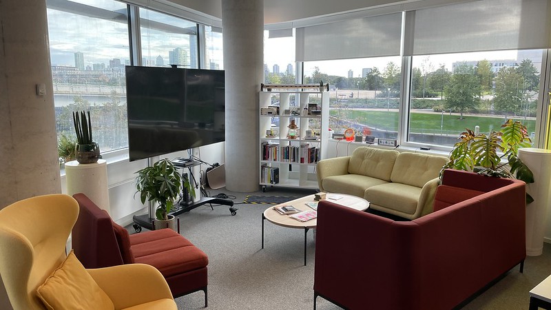 The CE Library overlooking the Olympic Park with Canary Wharf behind It