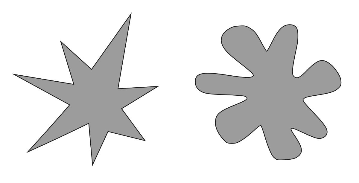 The Bouba–Kiki effect: people commonly associate the sharp, angular shape on the left with “Kiki” and the rounded shape on the right with “Bouba”, illustrating how information from different sensory domains can become intuitively connected