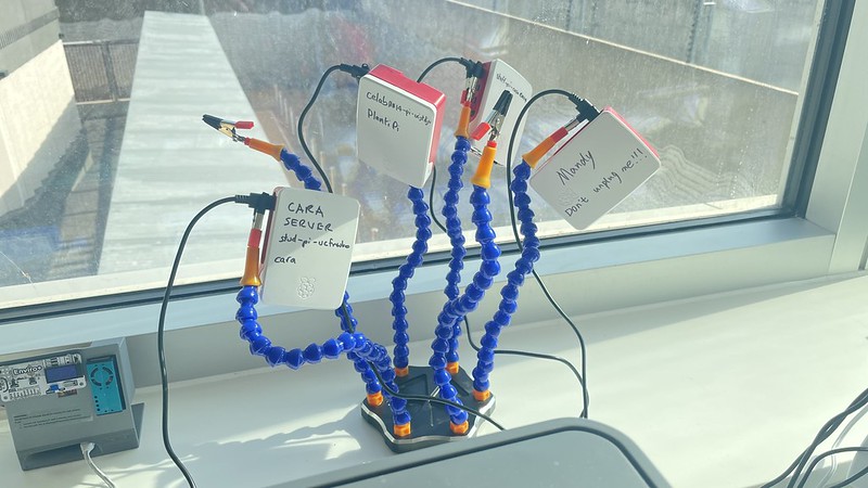A "tree" of Raspberry Pis created using a Helping Hands tool